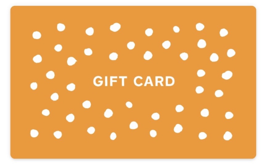 orange card with white specks and the words Gift Card for Healthy Qi gifts cards